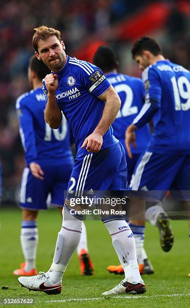 Branislav Ivanovic of Chelsea celebrates scoring his team's second goal during the Barclays Premier League match between Southampton and Chelsea at...