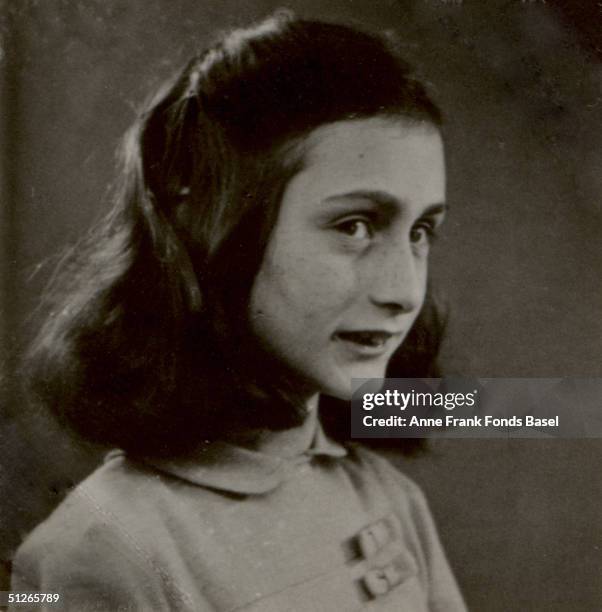 Headshot of Anne Frank , May 1941. From Anne Frank's photo album.