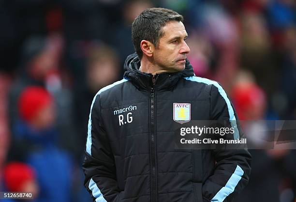 Remi Garde Manager of Aston Villa leaves the pitch after his side's 1-2 defeat in the Barclays Premier League match between Stoke City and Aston...