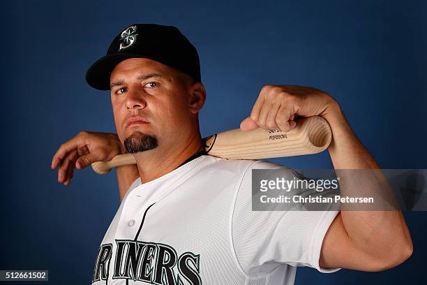 Gaby Sanchez of the Seattle Mariners poses for a portrait during spring training photo day at Peoria Stadium on February 27, 2016 in Peoria, Arizona.
