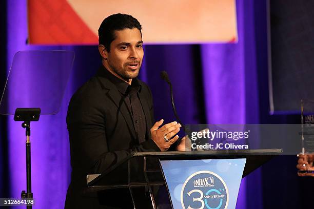 Actor Wilmer Valderrama onstage during the 19th Annual National Hispanic Media Coalition Impact Awards Gala at Regent Beverly Wilshire Hotel on...