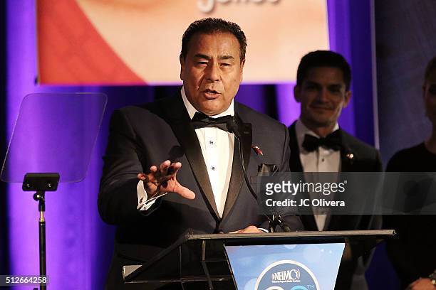John Quinones onstage during the 19th Annual National Hispanic Media Coalition Impact Awards Gala at Regent Beverly Wilshire Hotel on February 26,...