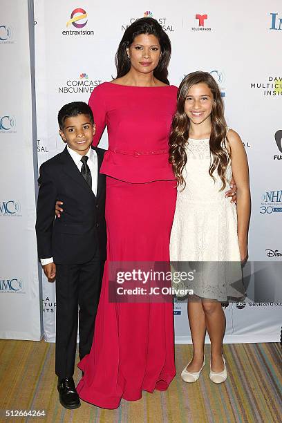 Actress Andrea Navedo with their children Nico and Ava Pietronuto attend the 19th Annual National Hispanic Media Coalition Impact Awards Gala at...