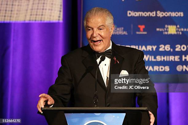 National Hispanic Media Coalition President Alex Nogales onstage during the 19th Annual National Hispanic Media Coalition Impact Awards Gala at...