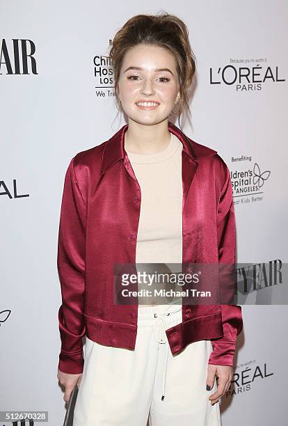 Kaitlyn Dever arrives at the Vanity Fair pre-Oscar party held at Palihouse Holloway on February 26, 2016 in West Hollywood, California.