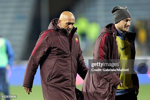 Luciano Spalletti and Francesco Totti of AS Roma after the Serie A match between Empoli FC and AS Roma at Stadio Carlo Castellani on February 27,...