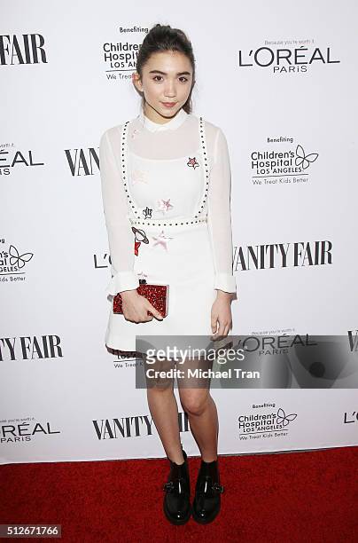 Rowan Blanchard arrives at the Vanity Fair pre-Oscar party held at Palihouse Holloway on February 26, 2016 in West Hollywood, California.