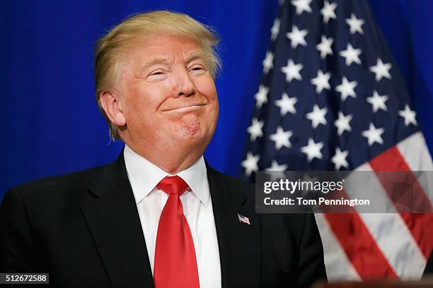 Republican presidential candidate Donald Trump speaks at a rally at the Fort Worth Convention Center on February 26, 2016 in Fort Worth, Texas. Trump...