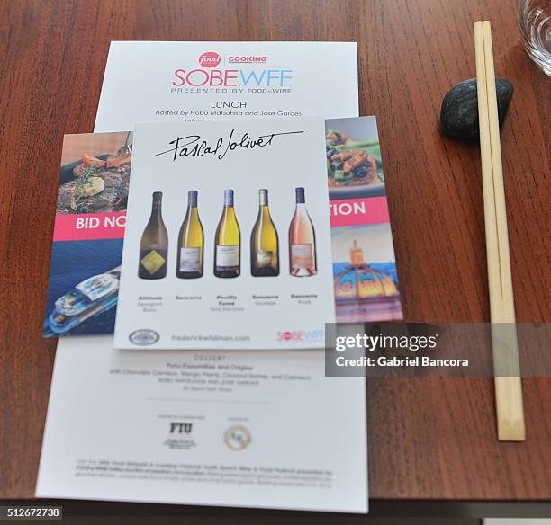 Pascal Jolivet wine on display at A Lunch Hosted By Nobu Matsuhisa And Jose Garces during 2016 Food Network & Cooking Channel South Beach Wine & Food...