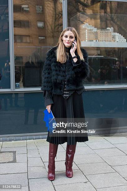 Actress Olivia Palermo wears all Christopher Kane on day 4 during London Fashion Week Autumn/Winter 2016/17 on February 22, 2016 in London, England....