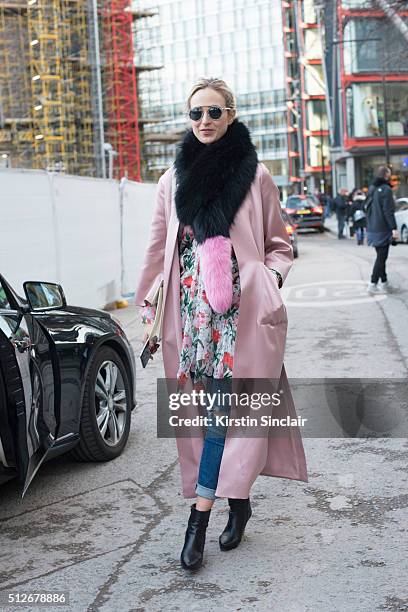 Vogue writer Elisabeth von Thurn und Taxis wears an Adam Lippes coat and Erdam top on day 4 during London Fashion Week Autumn/Winter 2016/17 on...