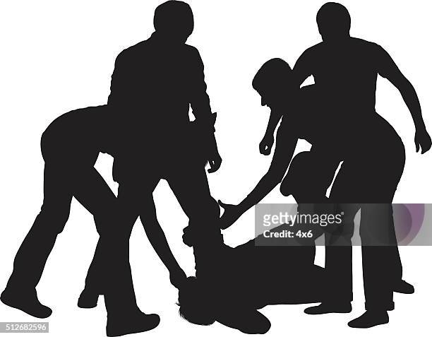 four people beating up a fifth person - violence stock illustrations
