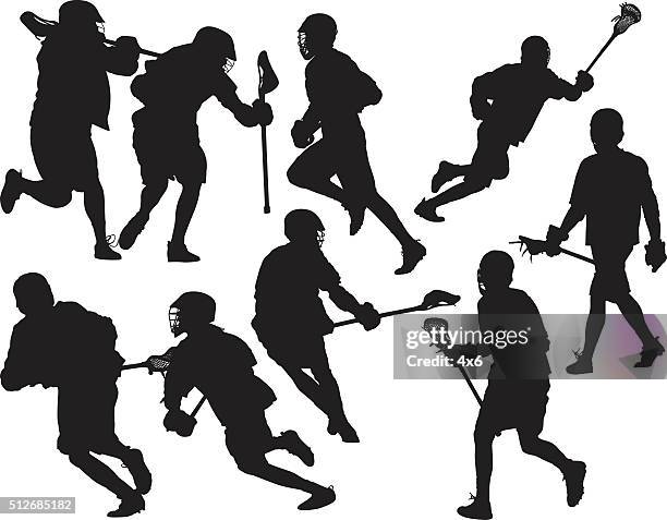 lacrosse player in action - lacrosse stock illustrations