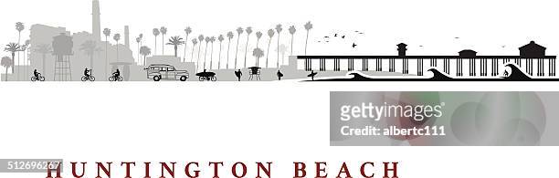ilustraciones, imágenes clip art, dibujos animados e iconos de stock de ciudad de huntington beach, california - huntington beach california