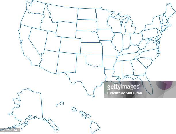 stockillustraties, clipart, cartoons en iconen met usa map of all fifty states - west direction