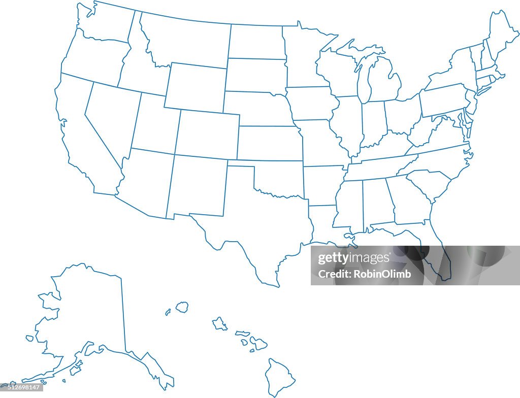 Mapa dos Estados Unidos com todos os 50 Estados