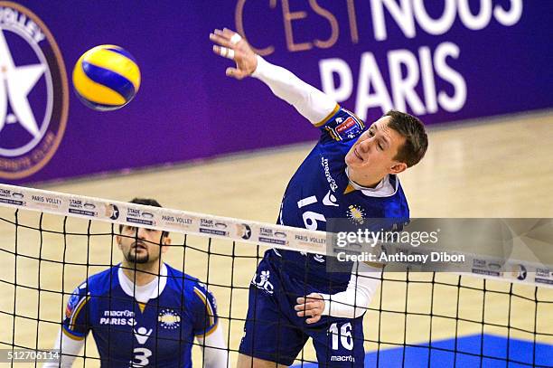 Dmitrii Bahov of Paris during the French Ligue A match between Paris Volley v Cannes at Salle Pierre Charpy on February 27, 2016 in Paris, France.