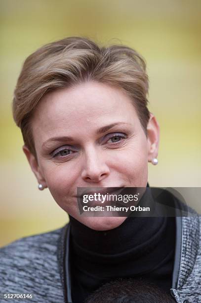 Princess Charlene of Monaco attends the 6th Sainte Devote Rugby Tournament at Stade Louis II on February 27, 2016 in Monaco, Monaco.