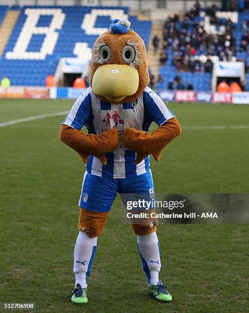 Eddie the Eagle mascot of Colchester United before the Sky Bet League One match between Colchester United and Shrewsbury Town at the Colchester...