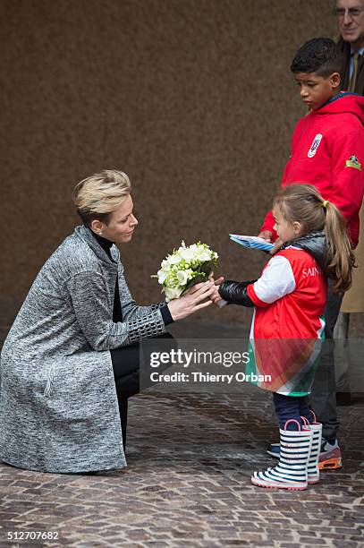 Princess Charlene of Monaco attends the 6th Sainte Devote Rugby Tournament at Stade Louis II on February 27, 2016 in Monaco, Monaco.