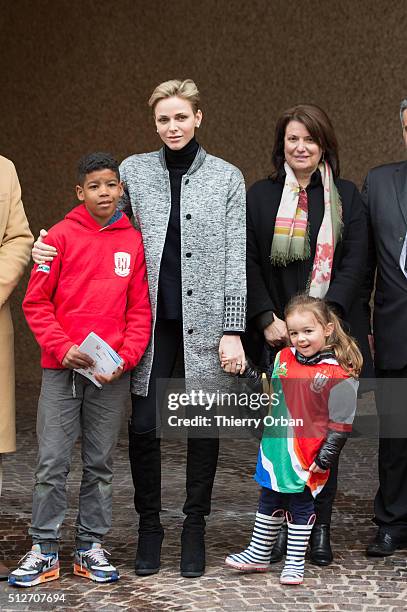 Princess Charlene of Monaco attends the 6th Sainte Devote Rugby Tournament at Stade Louis II on February 27, 2016 in Monaco, Monaco.