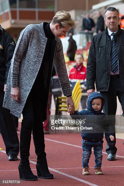 Princess Charlene of Monaco and Prince Jacques of Monaco attend the 6th Sainte Devote Rugby Tournament at Stade Louis II on February 27, 2016 in...