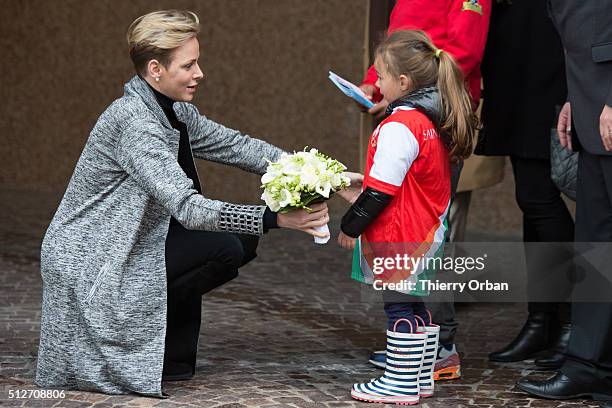 Princess Charlene of Monaco attends the 6th Sainte Devote Rugby Tournament at Stade Louis II on February 27, 2016 in Monaco, Monaco.