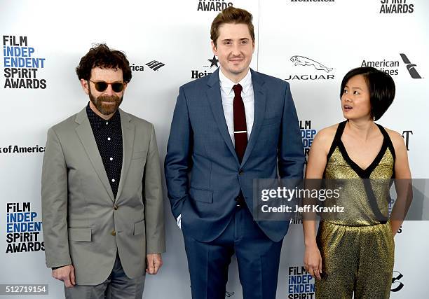 Producer Charlie Kaufman, film director Duke Johnson and producer Rosa Tran attend the 2016 Film Independent Spirit Awards on February 27, 2016 in...