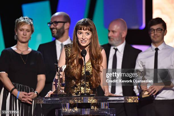 Director Marielle Heller accepts the Best First Feature award for 'The Diary of a Teenage Girl' onstage during the 2016 Film Independent Spirit...