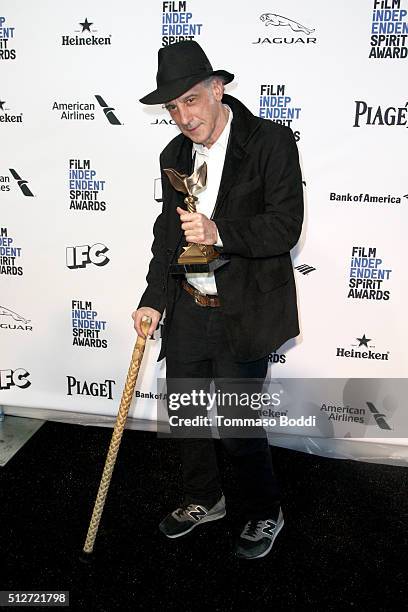 Cinematographer Ed Lachman, winner of the Best Cinematography award for 'Carol', poses in the press room during the 2016 Film Independent Spirit...