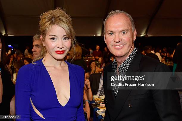 Actors Katherine Castro and Michael Keaton attend the 2016 Film Independent Spirit Awards on February 27, 2016 in Santa Monica, California.