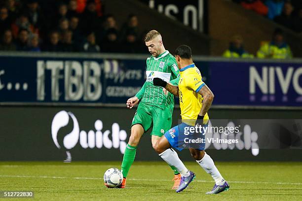 Lars Veldwijk of PEC Zwolle, Darryl Lachman of SC Cambuur during the Dutch Eredivisie match between SC Cambuur Leeuwarden and PEC Zwolle at the...