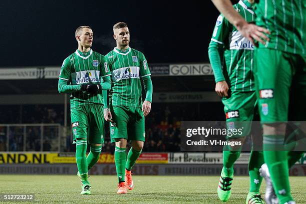 Thomas Lam of PEC Zwolle, Lars Veldwijk of PEC Zwolle during the Dutch Eredivisie match between SC Cambuur Leeuwarden and PEC Zwolle at the Cambuur...