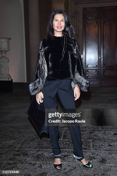 Goga Ashkenazi attends Vogue Cocktail Party honoring photographer Mario Testino on February 27, 2016 in Milan, Italy.