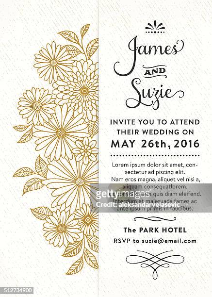 floral wedding invitation - gold floral pattern stock illustrations
