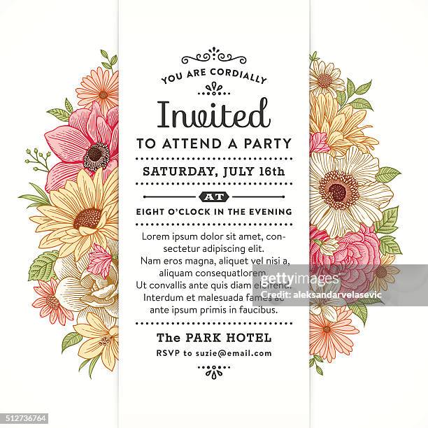 floral party invitation - fall flowers stock illustrations