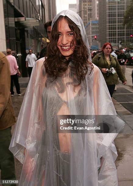 Model Elizabeth Jagger outside after the Imitation Of Christ Show during Olympus Fashion Week Spring 2005 at Bryant Park September 8, 2004 in New...