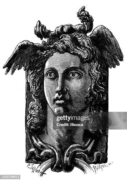 stockillustraties, clipart, cartoons en iconen met antique illustration of ancient roman ornamental anthropomorphic door knocker - deurklopper