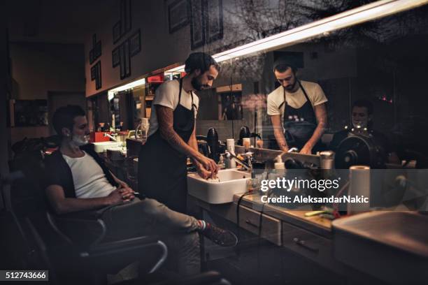 barber shop stories - man business hipster dark smile stock pictures, royalty-free photos & images