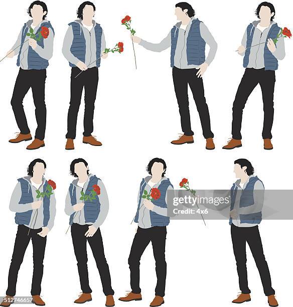 man holding rose - body warmer stock illustrations