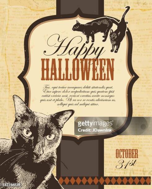halloween design-vorlage mit schwarze katzen - halloween cats stock-grafiken, -clipart, -cartoons und -symbole