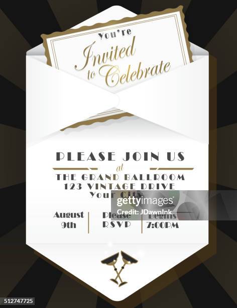 generic opened envelope invitation design template black background - opening ceremony stock illustrations