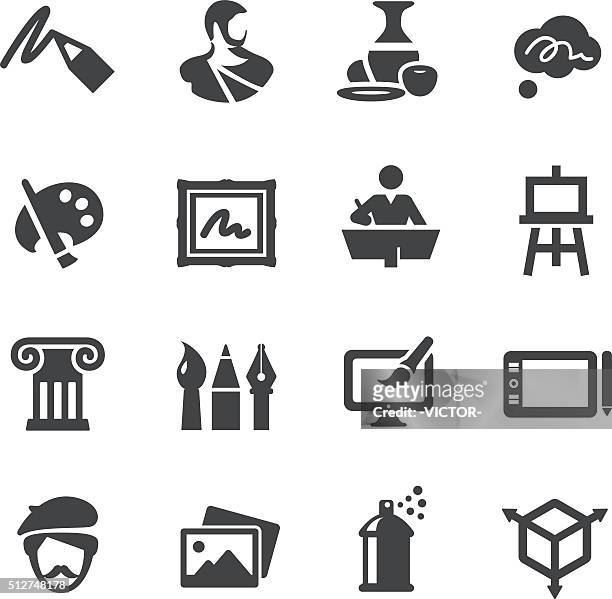 kunst und bildung-icons set-acme serie - kunstwerk stock-grafiken, -clipart, -cartoons und -symbole