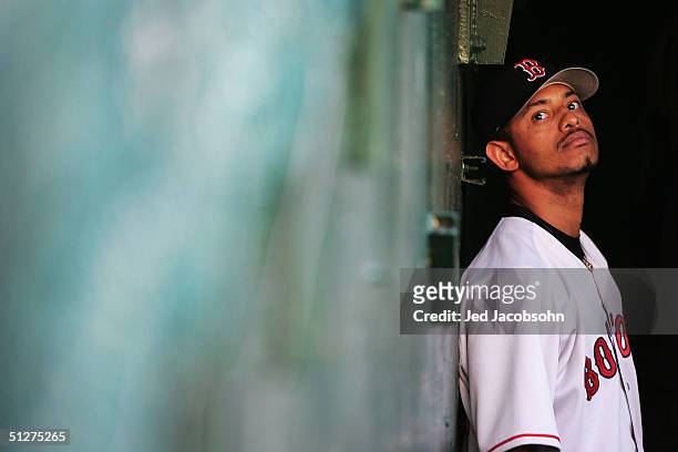Orlando Cabrera of the Boston Red Sox waits in the tunnel before a game against the Oakland Athletics at the Network Associates Coliseum September 7,...