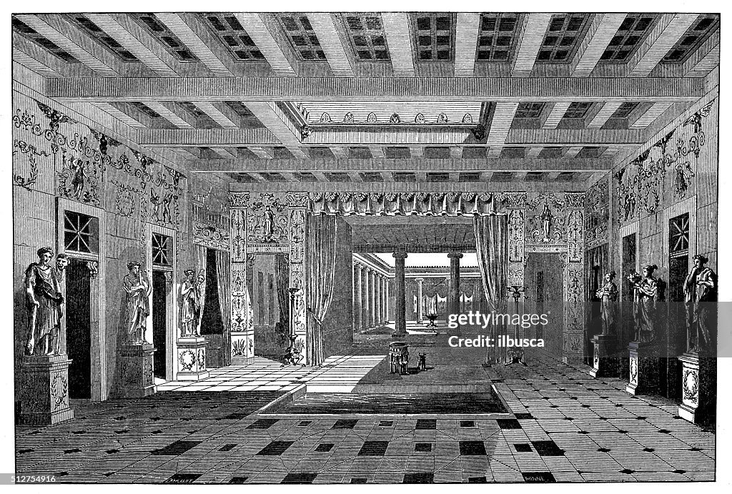Antique illustration of ancient Roman house of Pansa (Pompeii, Italy)