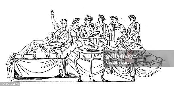 antique illustration of ancient roman banquet - ancient roman stock illustrations