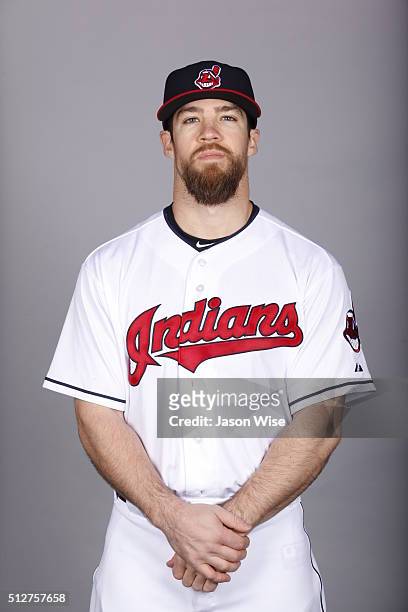 Collin Cowgill of the Indians poses during Photo Day on Saturday, February 27, 2016 at Goodyear Ballpark in Goodyear, Arizona.