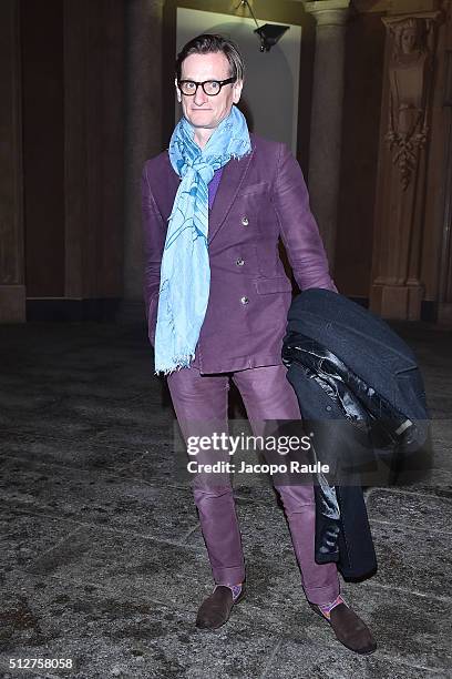 Hamish Bowles attends Vogue Cocktail Party honoring photographer Mario Testino on February 27, 2016 in Milan, Italy.