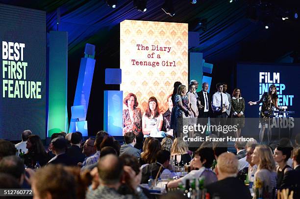 Director Marielle Heller accepts the Best First Feature award for 'Diary of a Teenage Girl,' at the 2016 Film Independent Spirit Awards on February...