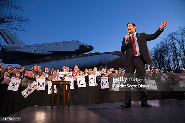 Republican presidential candidate Sen. Marco Rubio speaks at a campaign rally at the Space and Rocket Center on February 27, 2016 in Huntsville,...